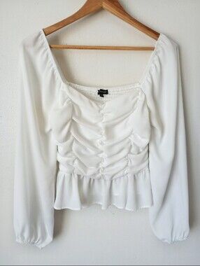 Ruched Long-Sleeve Top - White